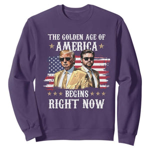 Funny Trump Vance 2025 Sweatshirt The Golden Age Of America Begins Right Now American Flag TS11 Purple Print Your Wear