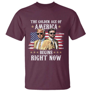 Funny Trump Vance 2025 T Shirt The Golden Age Of America Begins Right Now American Flag TS11 Maroon Print Your Wear