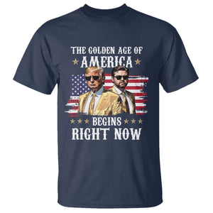 Funny Trump Vance 2025 T Shirt The Golden Age Of America Begins Right Now American Flag TS11 Navy Print Your Wear