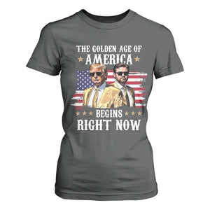 Funny Trump Vance 2025 T Shirt For Women The Golden Age Of America Begins Right Now American Flag TS11 Dark Heather Print Your Wear