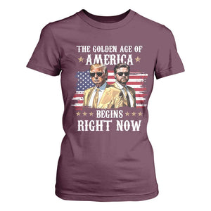 Funny Trump Vance 2025 T Shirt For Women The Golden Age Of America Begins Right Now American Flag TS11 Maroon Print Your Wear