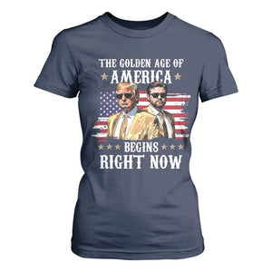 Funny Trump Vance 2025 T Shirt For Women The Golden Age Of America Begins Right Now American Flag TS11 Navy Print Your Wear