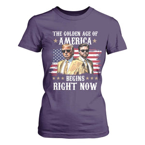 Funny Trump Vance 2025 T Shirt For Women The Golden Age Of America Begins Right Now American Flag TS11 Purple Print Your Wear