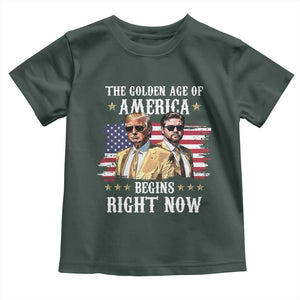 Funny Trump Vance 2025 Toddler T Shirt The Golden Age Of America Begins Right Now American Flag TS11 Dark Forest Green Print Your Wear