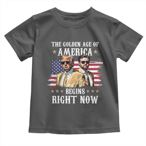 Funny Trump Vance 2025 Toddler T Shirt The Golden Age Of America Begins Right Now American Flag TS11 Dark Heather Print Your Wear