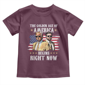 Funny Trump Vance 2025 Toddler T Shirt The Golden Age Of America Begins Right Now American Flag TS11 Maroon Print Your Wear