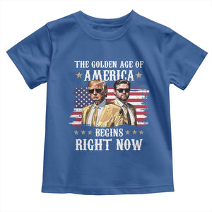 Funny Trump Vance 2025 Toddler T Shirt The Golden Age Of America Begins Right Now American Flag TS11 Royal Blue Print Your Wear