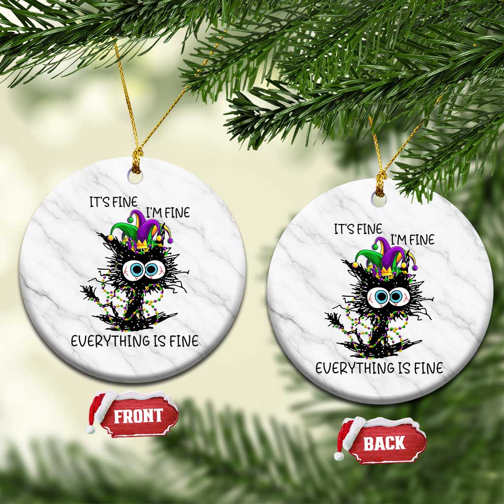 Funny Mardi Gras Cat Ceramic Ornament It's Fine I'm Fine Everything Is Fine Jester Hat Beads TS11 1pc White Marble Print Your Wear