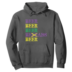 Funny Mardi Gras Drinking Hoodie Retro Beads Beer Carnival Party TS11 Dark Heather Print Your Wear