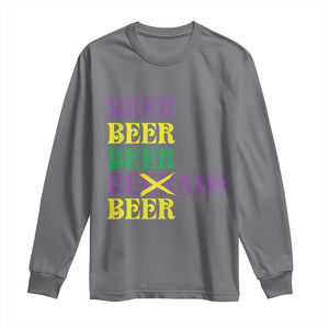 Funny Mardi Gras Drinking Long Sleeve Shirt Retro Beads Beer Carnival Party TS11 Charcoal Print Your Wear