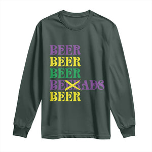 Funny Mardi Gras Drinking Long Sleeve Shirt Retro Beads Beer Carnival Party TS11 Dark Forest Green Print Your Wear