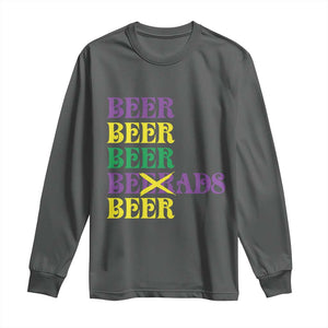 Funny Mardi Gras Drinking Long Sleeve Shirt Retro Beads Beer Carnival Party TS11 Dark Heather Print Your Wear