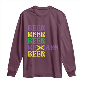 Funny Mardi Gras Drinking Long Sleeve Shirt Retro Beads Beer Carnival Party TS11 Maroon Print Your Wear