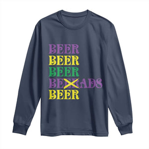 Funny Mardi Gras Drinking Long Sleeve Shirt Retro Beads Beer Carnival Party TS11 Navy Print Your Wear