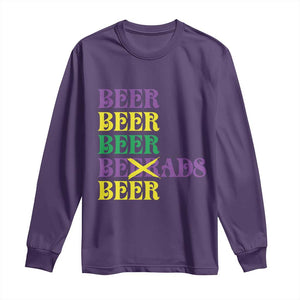 Funny Mardi Gras Drinking Long Sleeve Shirt Retro Beads Beer Carnival Party TS11 Purple Print Your Wear