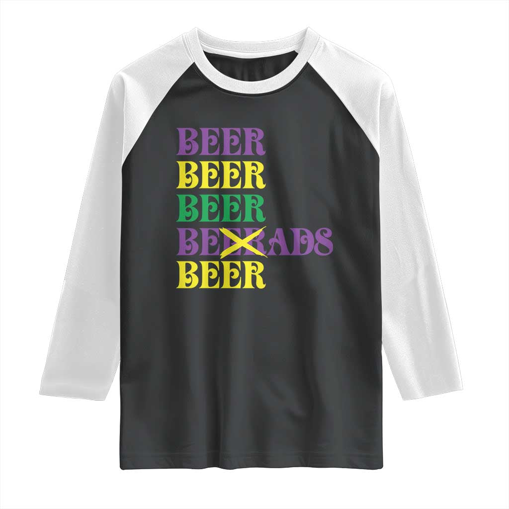 Funny Mardi Gras Drinking Raglan Shirt Retro Beads Beer Carnival Party TS11 Black White Print Your Wear
