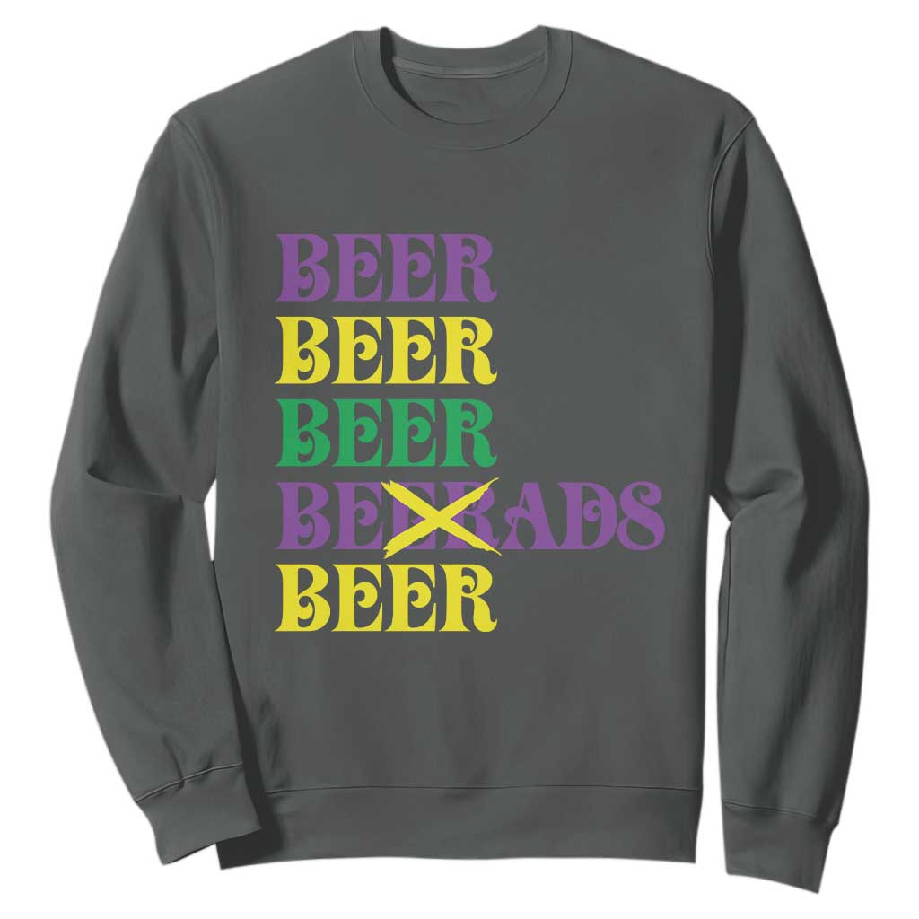 Funny Mardi Gras Drinking Sweatshirt Retro Beads Beer Carnival Party TS11 Dark Heather Print Your Wear