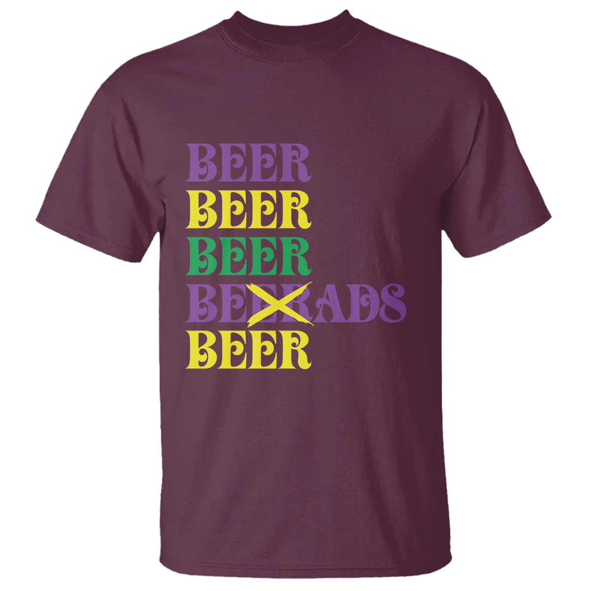 Funny Mardi Gras Drinking T Shirt Retro Beads Beer Carnival Party TS11 Maroon Print Your Wear