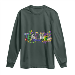 Funny Mardi Gras Teacher Krewe Long Sleeve Shirt Parade Carnival School Beads TS11 Dark Forest Green Print Your Wear