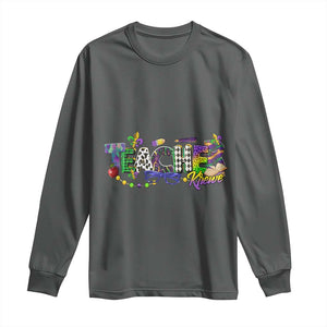 Funny Mardi Gras Teacher Krewe Long Sleeve Shirt Parade Carnival School Beads TS11 Dark Heather Print Your Wear