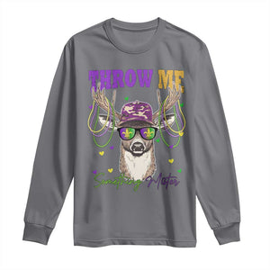 Funny Mardi Gras Mississippi Deer Long Sleeve Shirt Throw Me Something Mister Beads TS11 Charcoal Print Your Wear