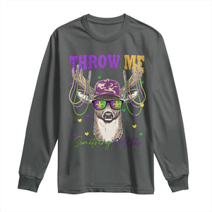 Funny Mardi Gras Mississippi Deer Long Sleeve Shirt Throw Me Something Mister Beads TS11 Dark Heather Print Your Wear