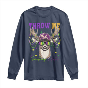 Funny Mardi Gras Mississippi Deer Long Sleeve Shirt Throw Me Something Mister Beads TS11 Navy Print Your Wear