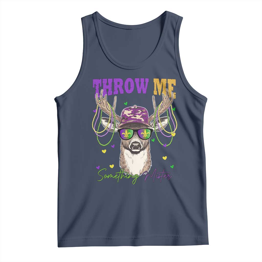 Funny Mardi Gras Mississippi Deer Tank Top Throw Me Something Mister Beads TS11 Navy Print Your Wear