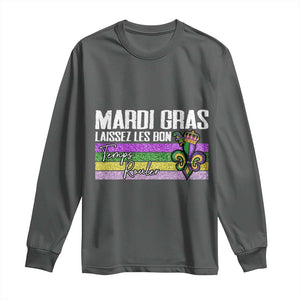 Funny Mardi Gras Laissez Les Bon Temps Rouler Long Sleeve Shirt Fleur De Lis Glitter Print TS11 Dark Heather Print Your Wear