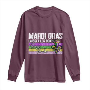 Funny Mardi Gras Laissez Les Bon Temps Rouler Long Sleeve Shirt Fleur De Lis Glitter Print TS11 Maroon Print Your Wear