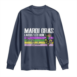 Funny Mardi Gras Laissez Les Bon Temps Rouler Long Sleeve Shirt Fleur De Lis Glitter Print TS11 Navy Print Your Wear