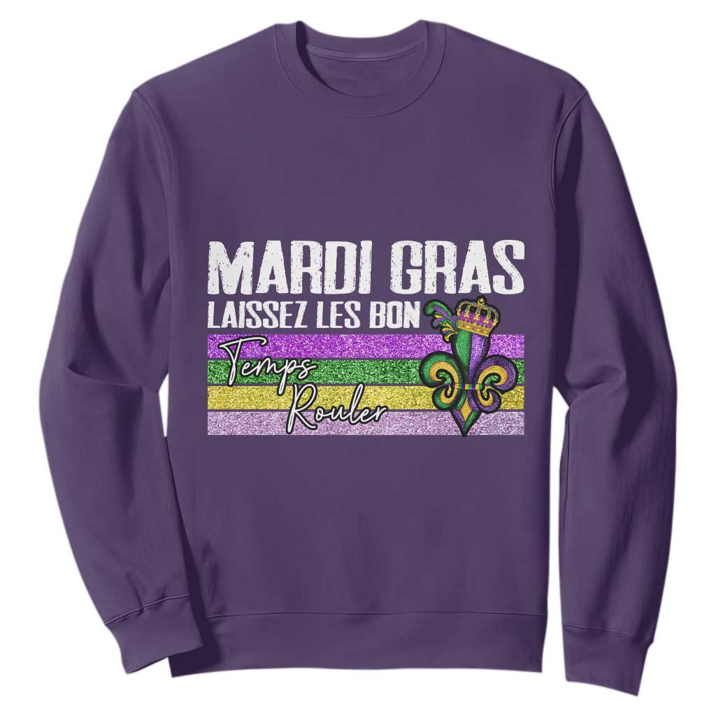 Funny Mardi Gras Laissez Les Bon Temps Rouler Sweatshirt Fleur De Lis Glitter Print TS11 Purple Print Your Wear