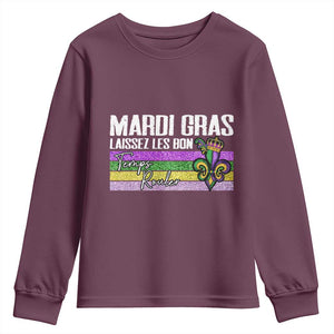 Funny Mardi Gras Laissez Les Bon Temps Rouler Youth Sweatshirt Fleur De Lis Glitter Print TS11 Maroon Print Your Wear