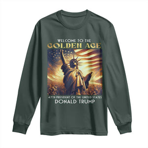 Trump 2025 Welcome To The Golden Age Long Sleeve Shirt 47th President Of United States Statue Of Liberty TS11 Dark Forest Green Print Your Wear