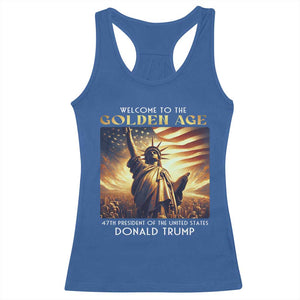 Trump 2025 Welcome To The Golden Age Racerback Tank Top 47th President Of United States Statue Of Liberty TS11 Royal Blue Print Your Wear