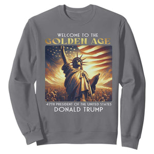 Trump 2025 Welcome To The Golden Age Sweatshirt 47th President Of United States Statue Of Liberty TS11 Charcoal Print Your Wear