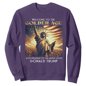 Trump 2025 Welcome To The Golden Age Sweatshirt 47th President Of United States Statue Of Liberty TS11 Purple Print Your Wear