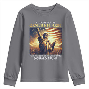 Trump 2025 Welcome To The Golden Age Youth Sweatshirt 47th President Of United States Statue Of Liberty TS11 Charcoal Print Your Wear