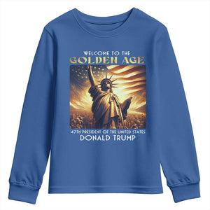 Trump 2025 Welcome To The Golden Age Youth Sweatshirt 47th President Of United States Statue Of Liberty TS11 Royal Blue Print Your Wear