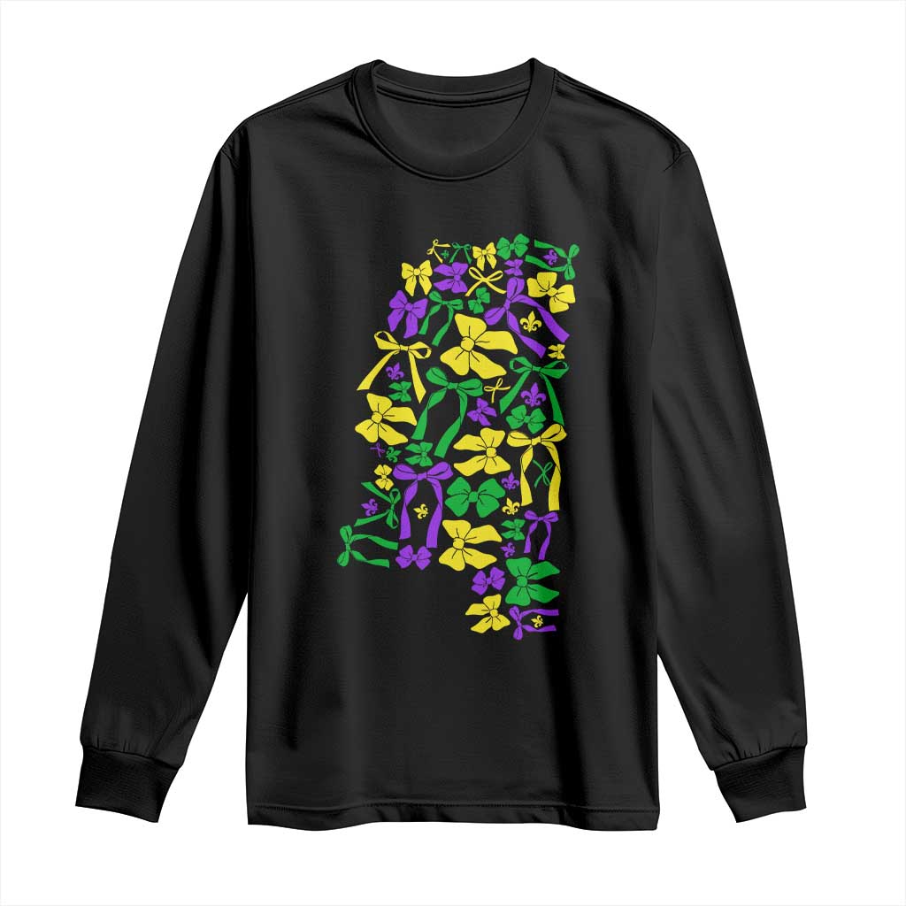 Funny Mardi Gras Mississippi Map Coquette Bow Long Sleeve Shirt TS11 Black Print Your Wear