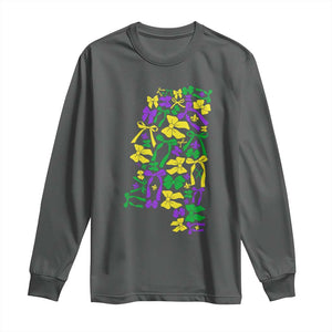 Funny Mardi Gras Mississippi Map Coquette Bow Long Sleeve Shirt TS11 Dark Heather Print Your Wear