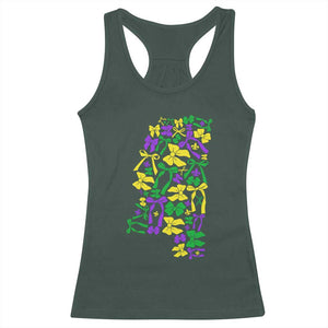 Funny Mardi Gras Mississippi Map Coquette Bow Racerback Tank Top TS11 Dark Forest Green Print Your Wear