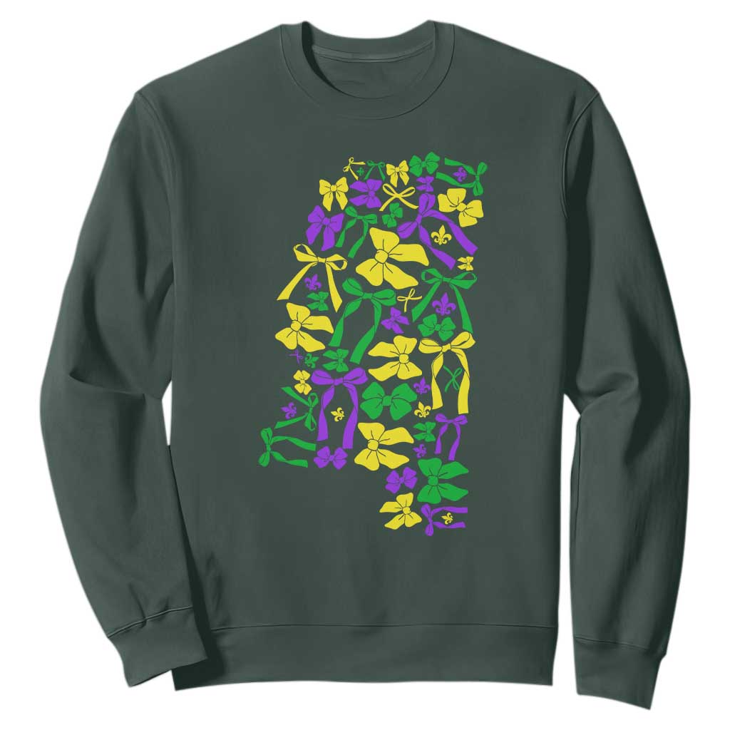 Funny Mardi Gras Mississippi Map Coquette Bow Sweatshirt TS11 Dark Forest Green Print Your Wear