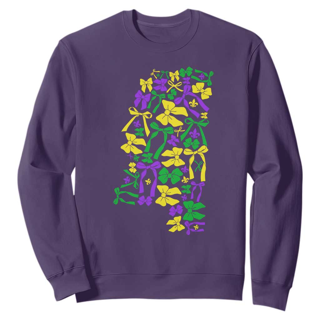 Funny Mardi Gras Mississippi Map Coquette Bow Sweatshirt TS11 Purple Print Your Wear