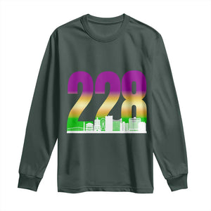 Funny Mardi Gras In Biloxi Mississippi Long Sleeve Shirt 228 Skyline Area Code TS11 Dark Forest Green Print Your Wear