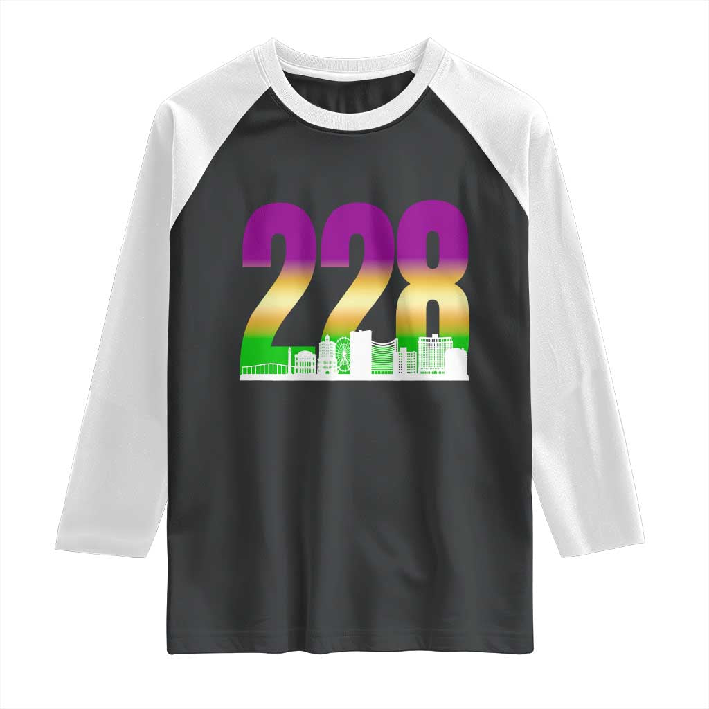 Funny Mardi Gras In Biloxi Mississippi Raglan Shirt 228 Skyline Area Code TS11 Black White Print Your Wear