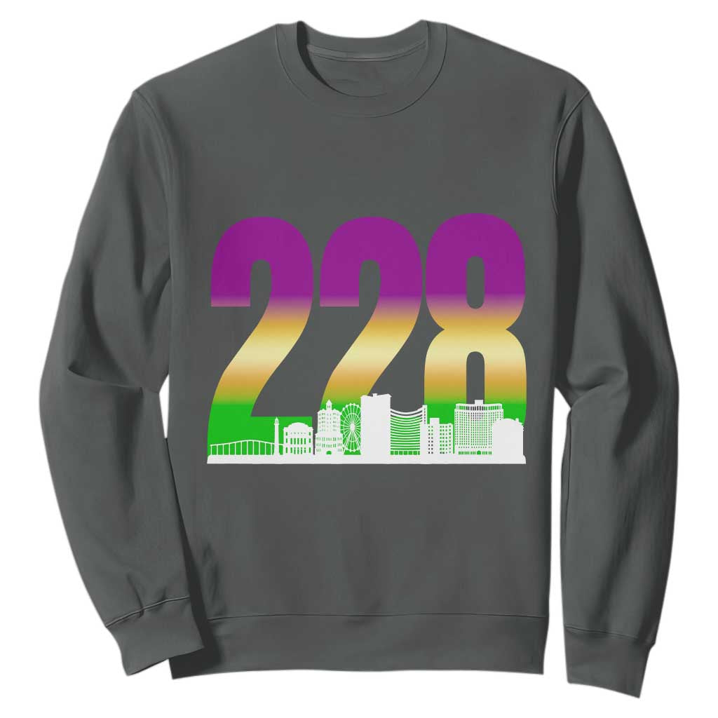 Funny Mardi Gras In Biloxi Mississippi Sweatshirt 228 Skyline Area Code TS11 Dark Heather Print Your Wear
