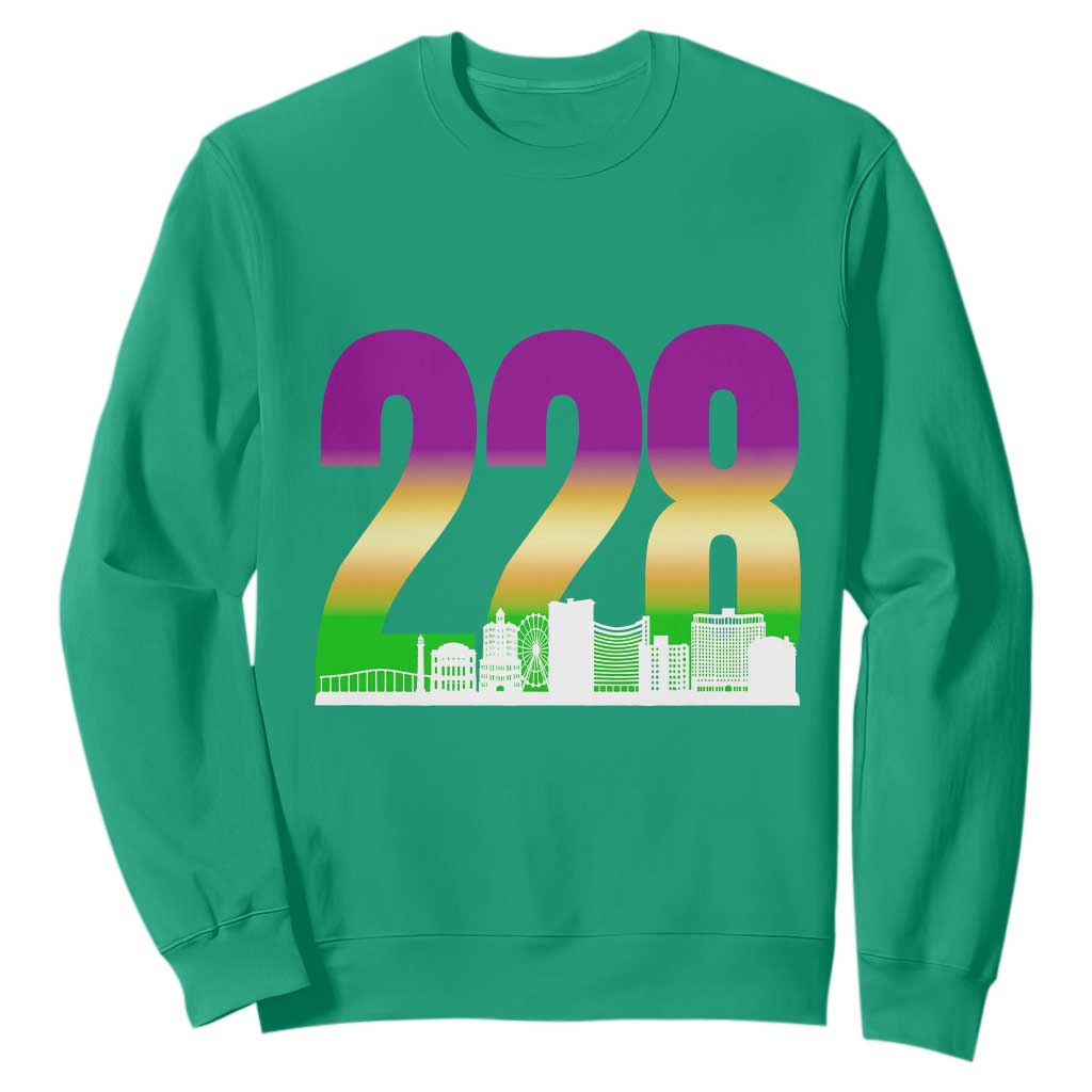Funny Mardi Gras In Biloxi Mississippi Sweatshirt 228 Skyline Area Code TS11 Irish Green Print Your Wear