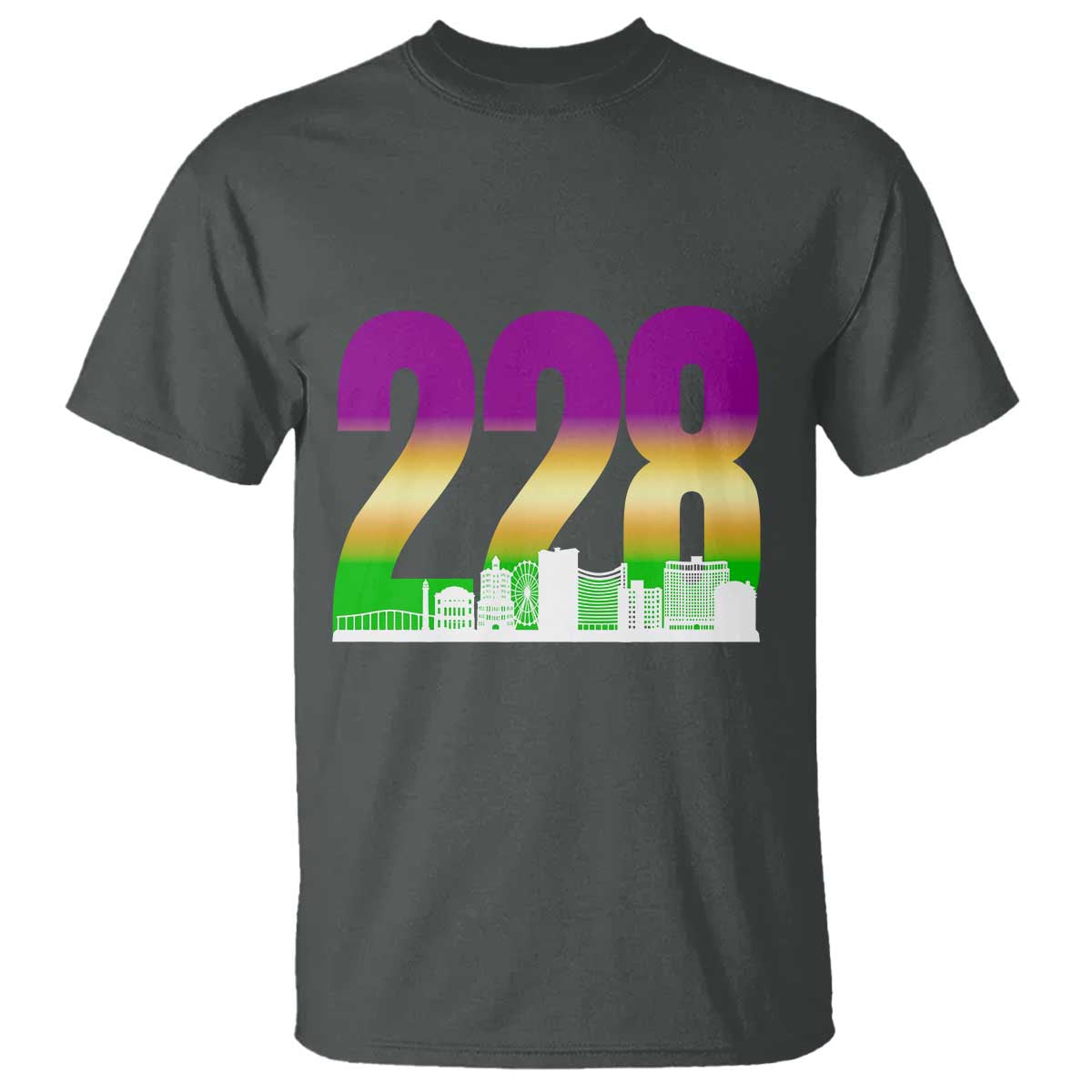Funny Mardi Gras In Biloxi Mississippi T Shirt 228 Skyline Area Code TS11 Dark Heather Print Your Wear