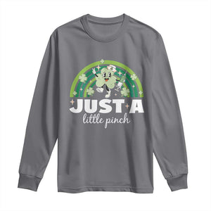 Funny St Patrick's Day Nurse Long Sleeve Shirt Just A Little Pinch Rainbow Shamrock TS11 Charcoal Print Your Wear